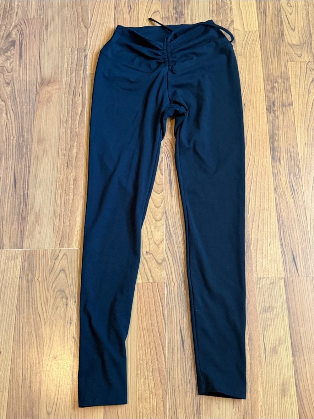 Pink Active Black Ruched Front Drawstring Leggings Size Small